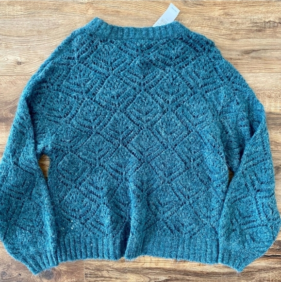 ♡ American Eagle Outfitters Wool Sweater | Dark Teal Blue Slouch Oversized Fit S - Picture 6 of 11